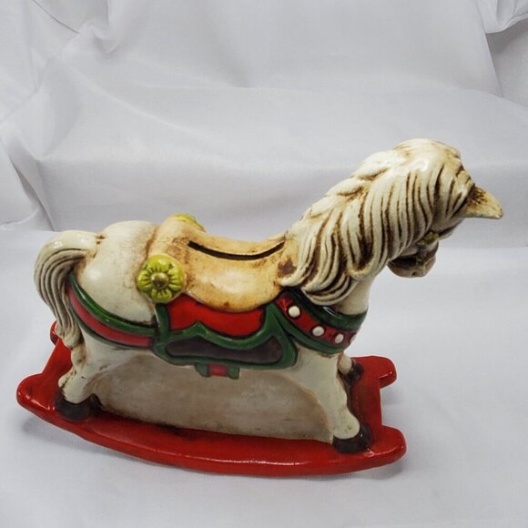Vintage Enesco Decorative Rocking Horse Coin Bank Piggy Bank Christmas - Picture 5 of 13